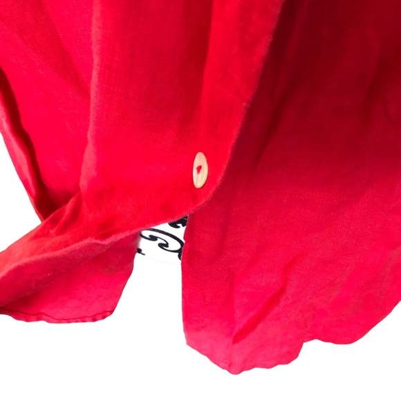 Autograph Red Linen Summer Button-down Shirt - Picture 4 of 6